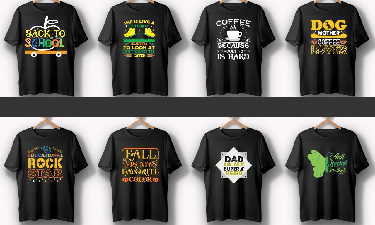I will do custom , typography, trendy t shirt design and merchandise designs