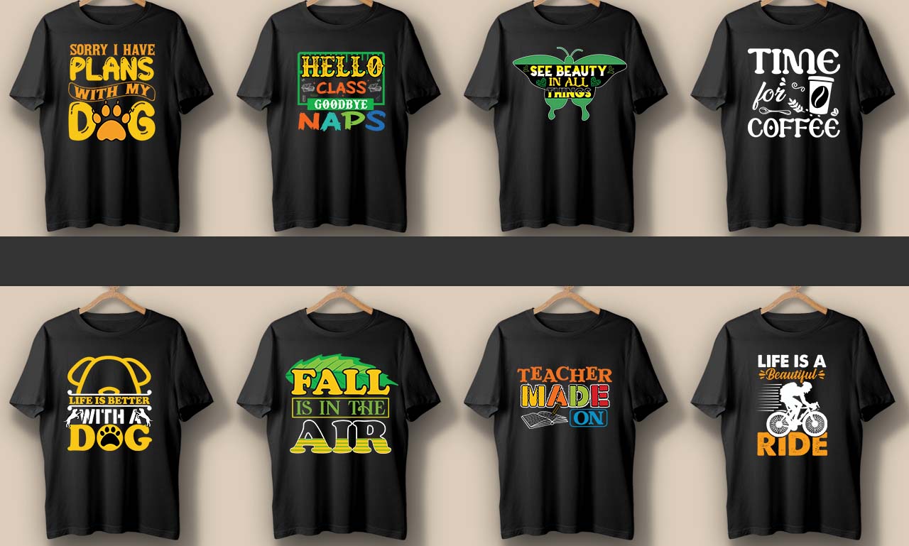 I will do custom , typography, trendy t shirt design and merchandise designs