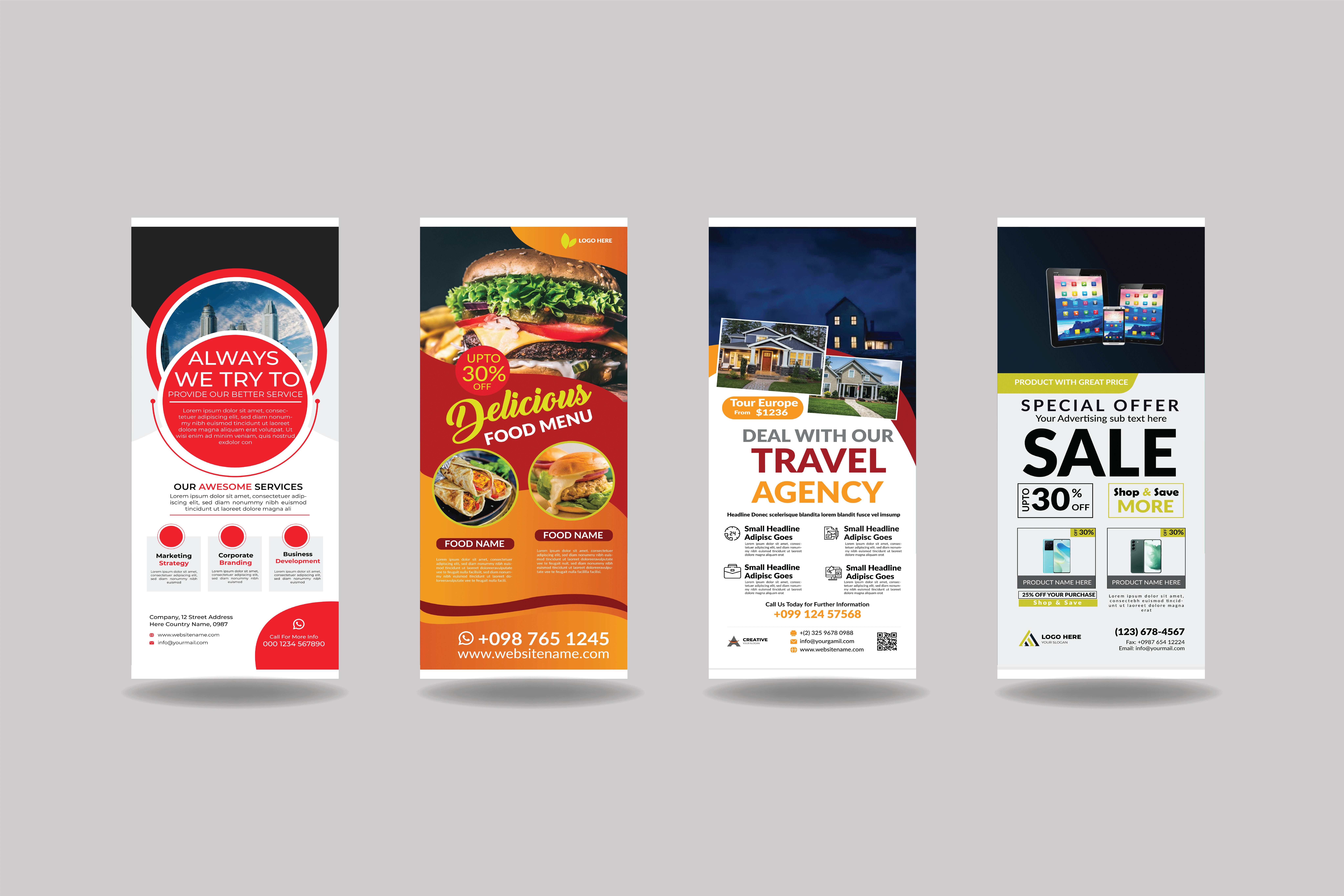 I will do roll up, pull up, event, retractable banner, billboard design with ads, flyer