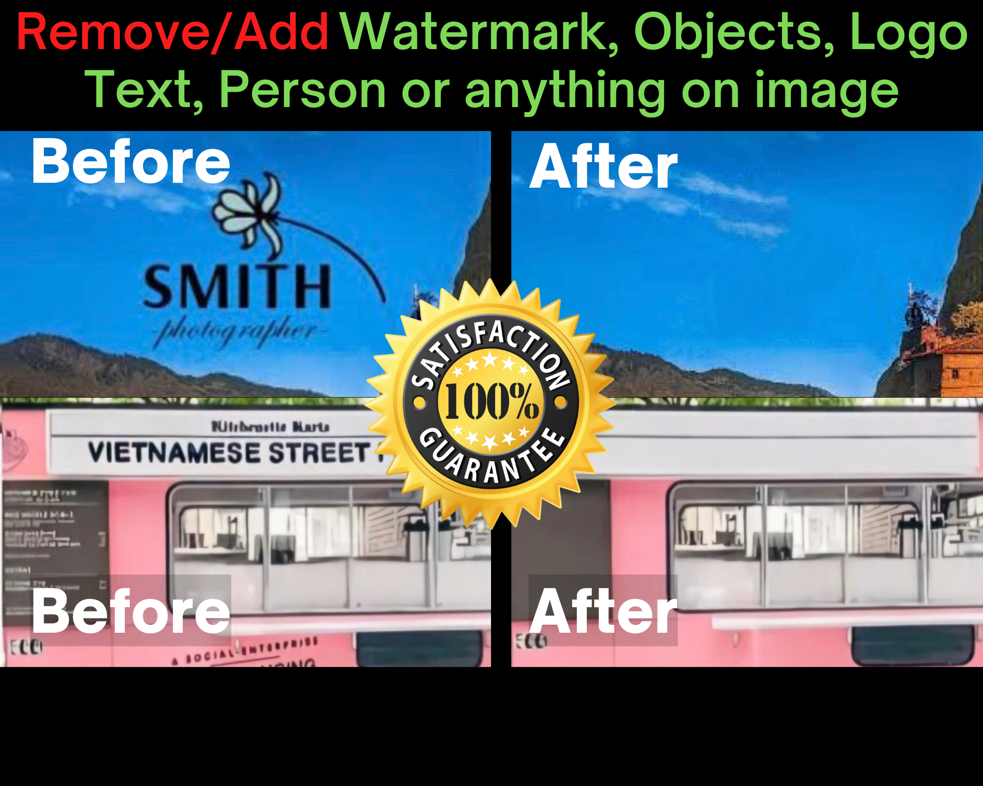 Add/Remove Watermark, person & logo from any image