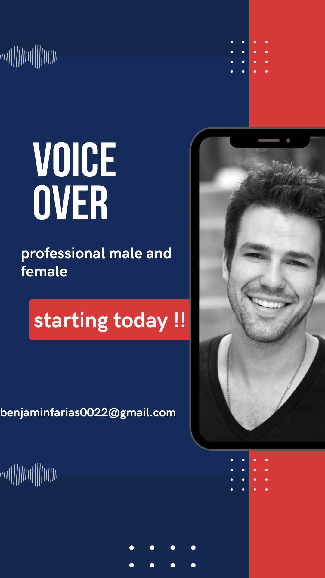I will record an English American male voice and a fe...