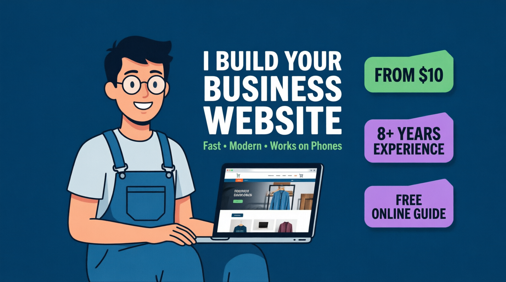 I will build a modern business website or online store that also that works on phones
