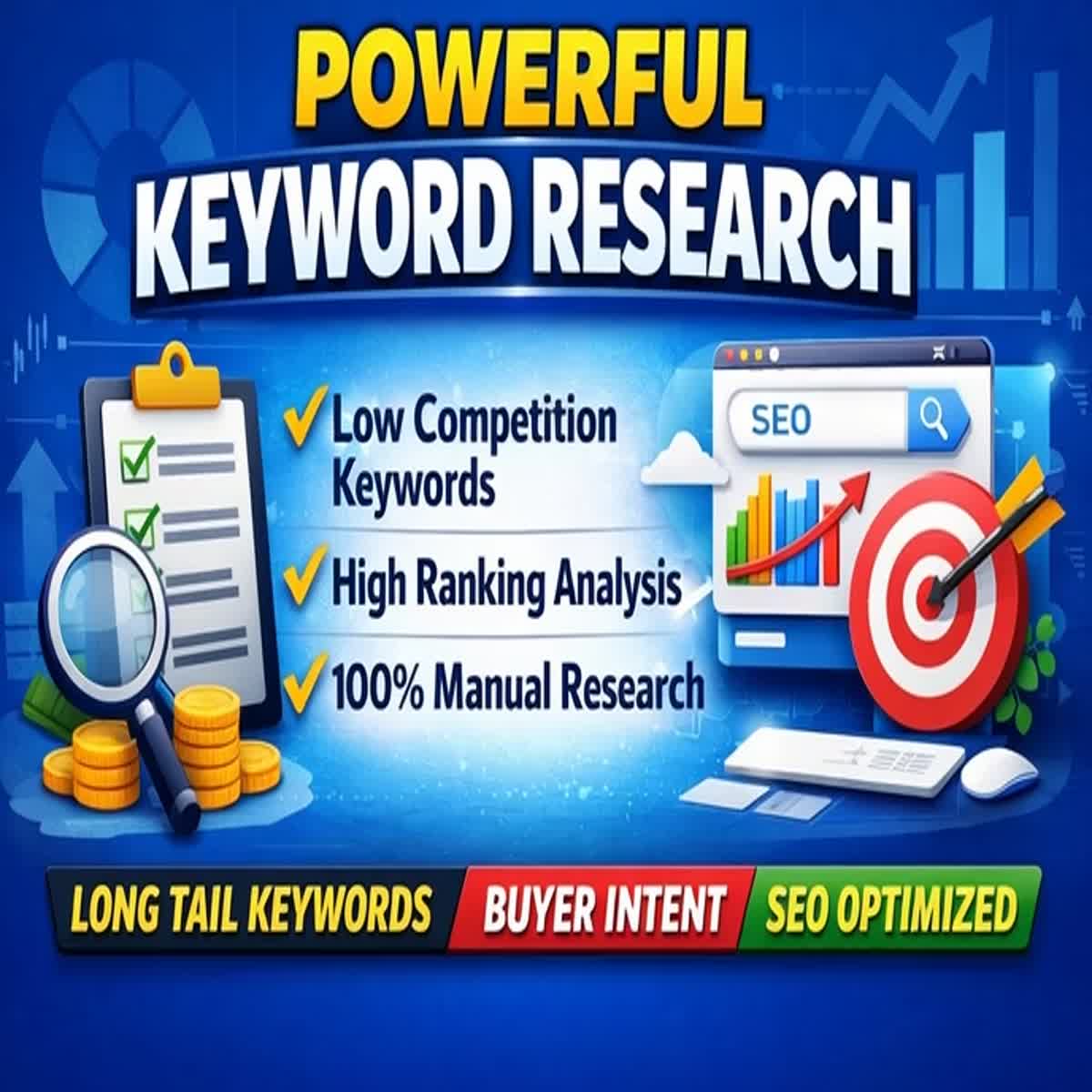 I will do low competition high volume SEO keyword res...