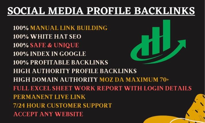 I will create 50 high DA social media profile backlinks, profiles creation Backlink