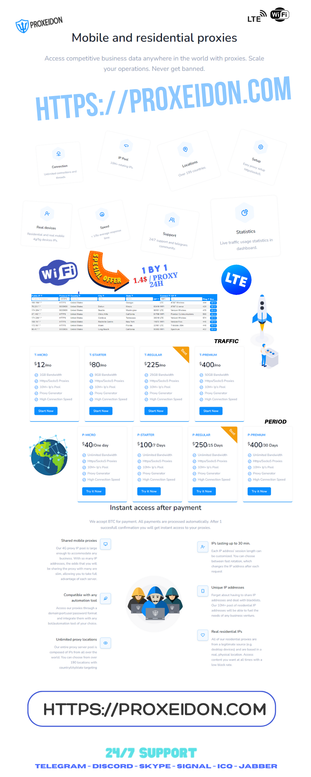 Proxeidon - PREMIUM MOBILE and RESIDENTIAL SOCKS 5 and HTTPS PROXY FOR ALL YOUR "PROJECTS"!