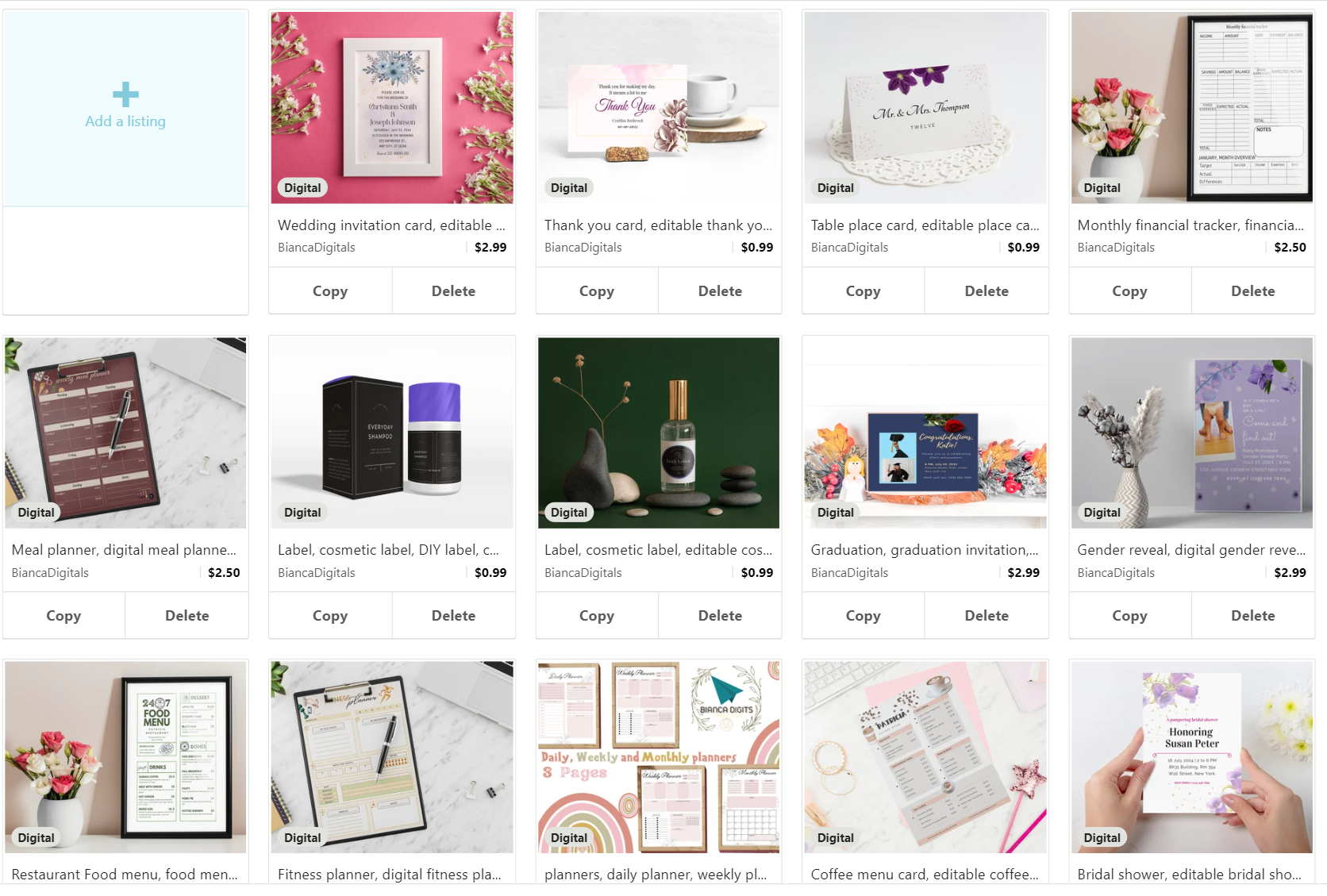 I will design and upload 10 digital products on your Etsy store with ON PAGE SEO.