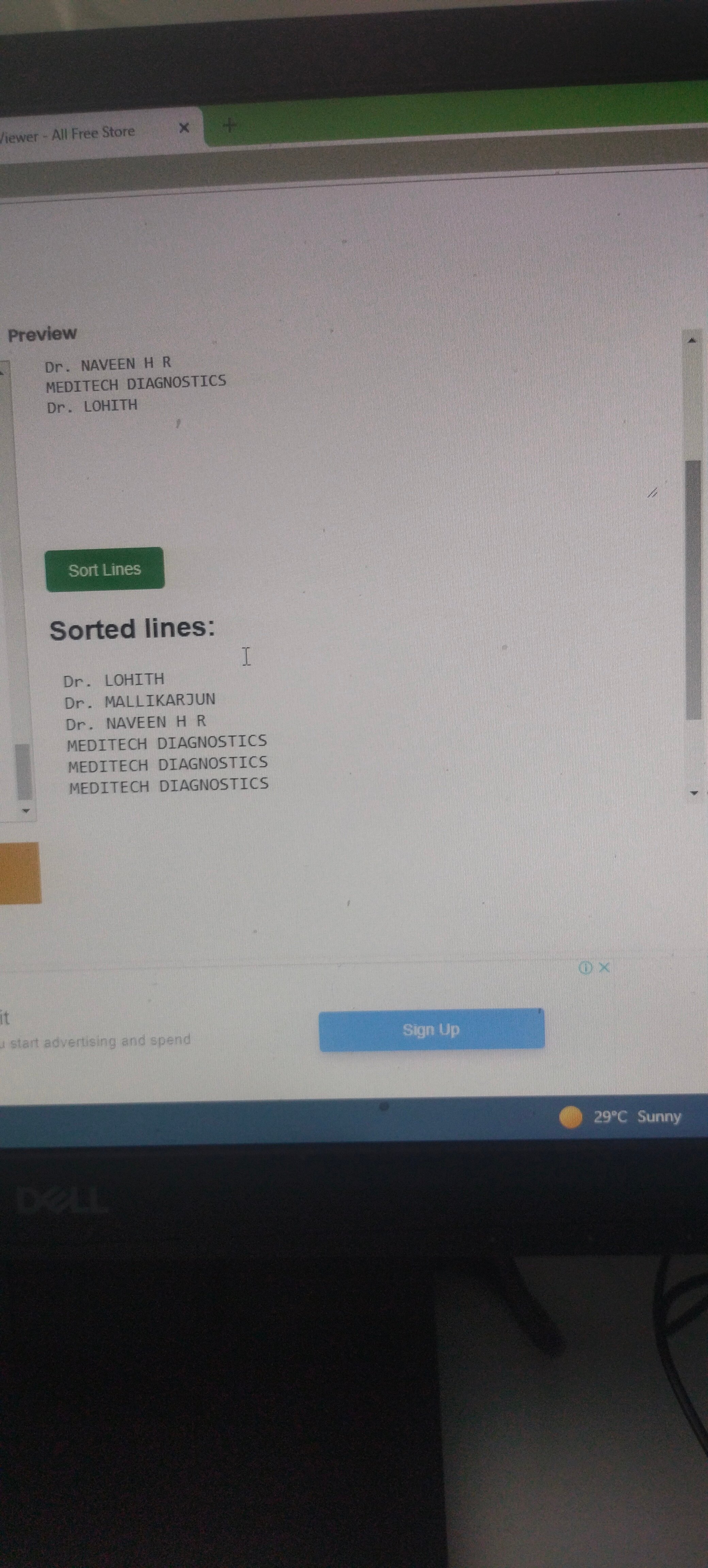 Sort text line Alphabetically script in HTML