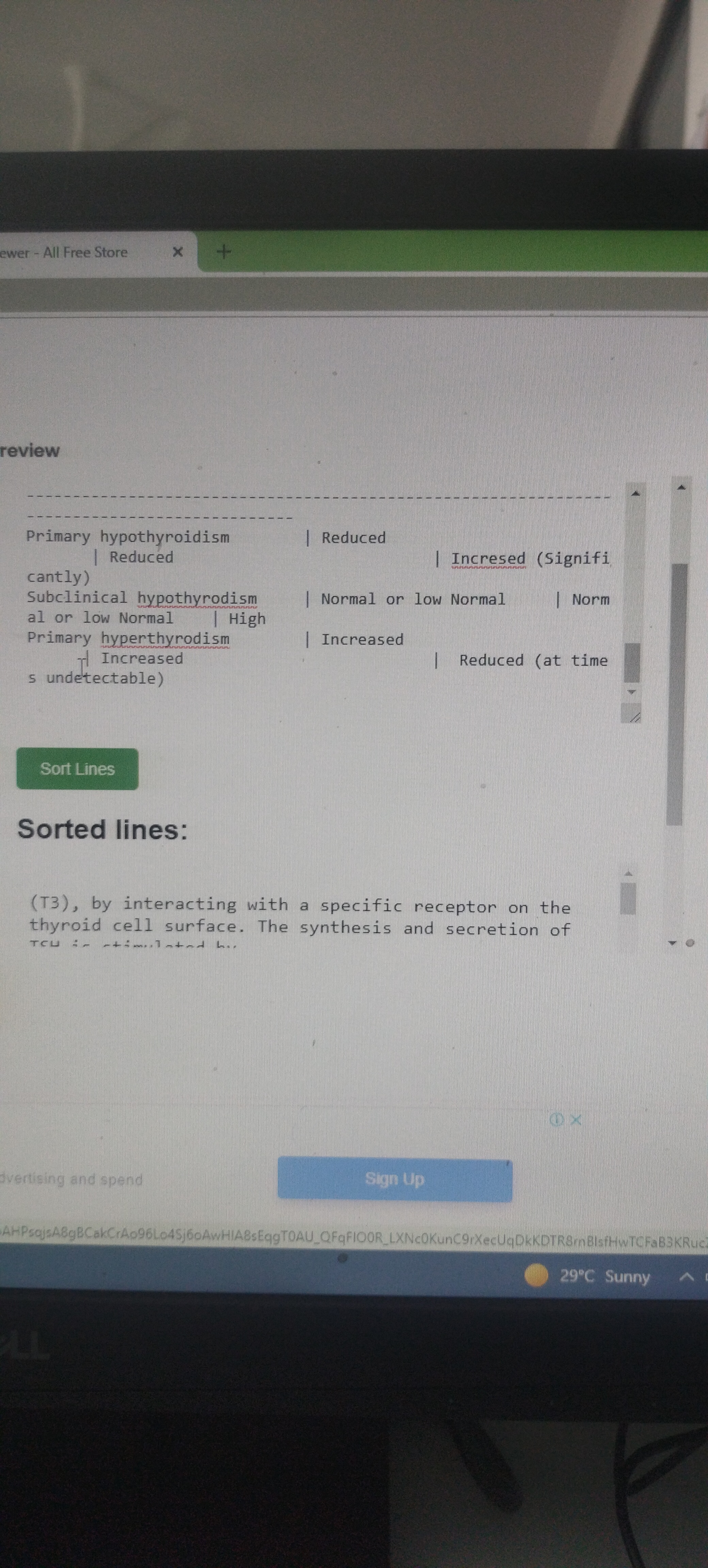 Sort text line Alphabetically script in HTML