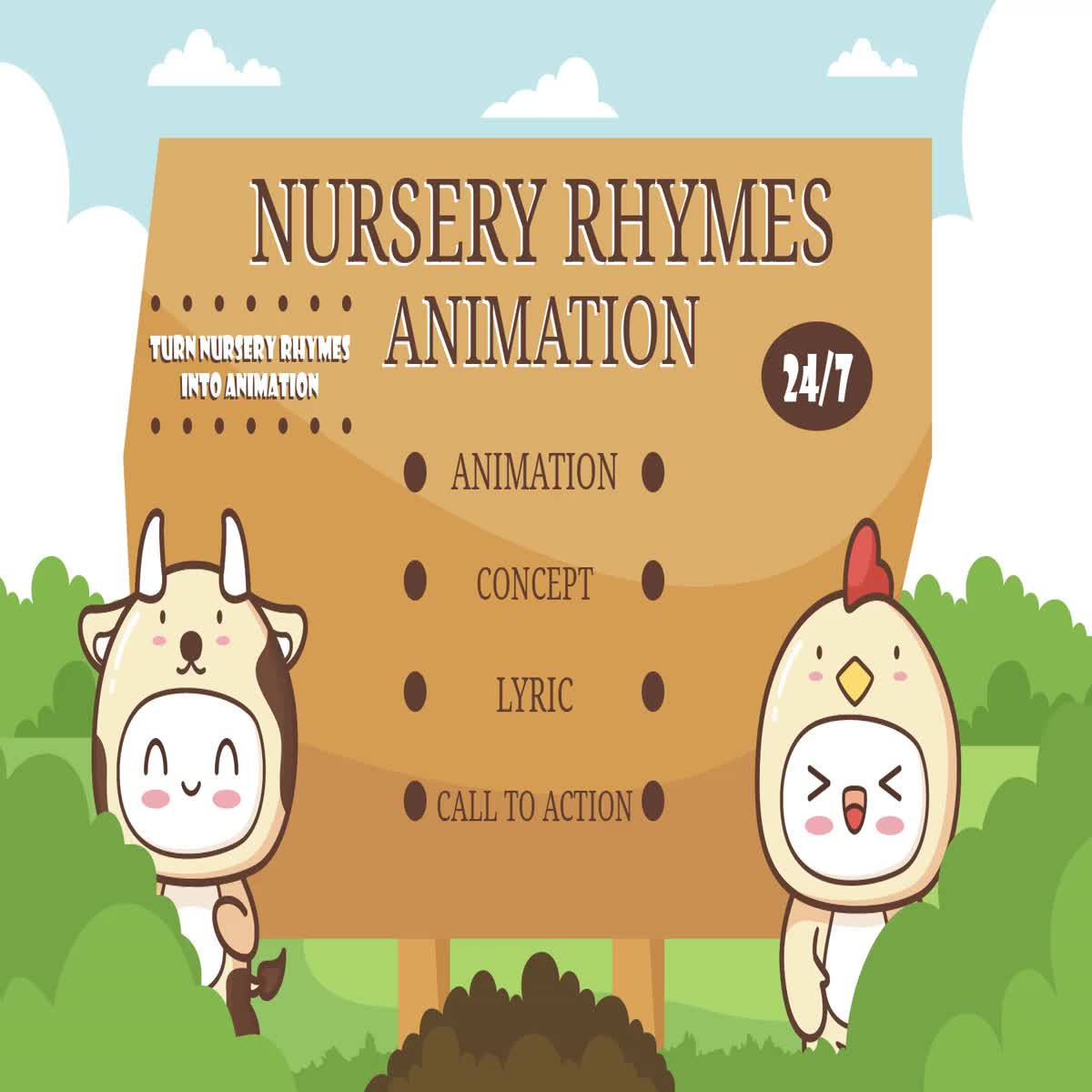 I will animate your nursery rhymes and song for kids
