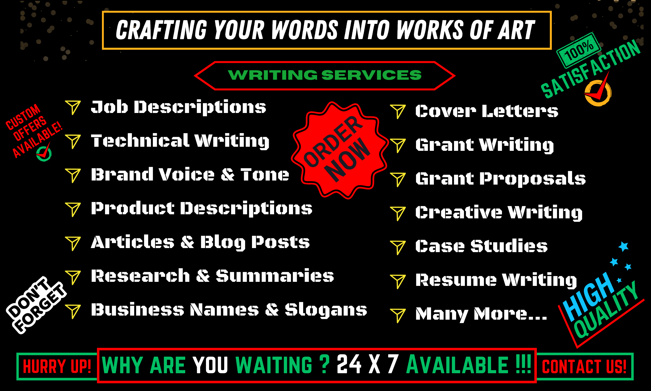 High-Quality Writing - Resume, articles, business name, slogans, Essays, Stories & More!