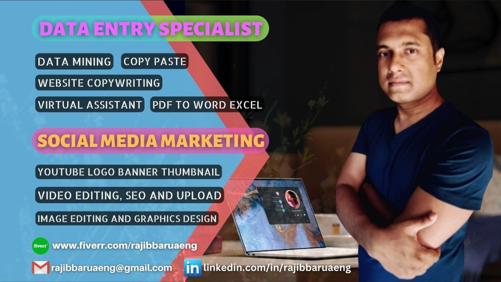 I will do fastest data entry, copywriting, video editing, and social media marketing