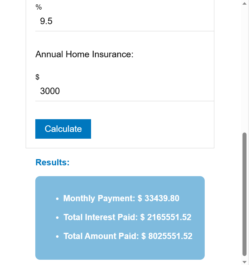 Professional Mortgage Calculator Script in HTML