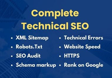 I will do technical seo with xml sitemap, robots txt, 301 redirect, schema markup