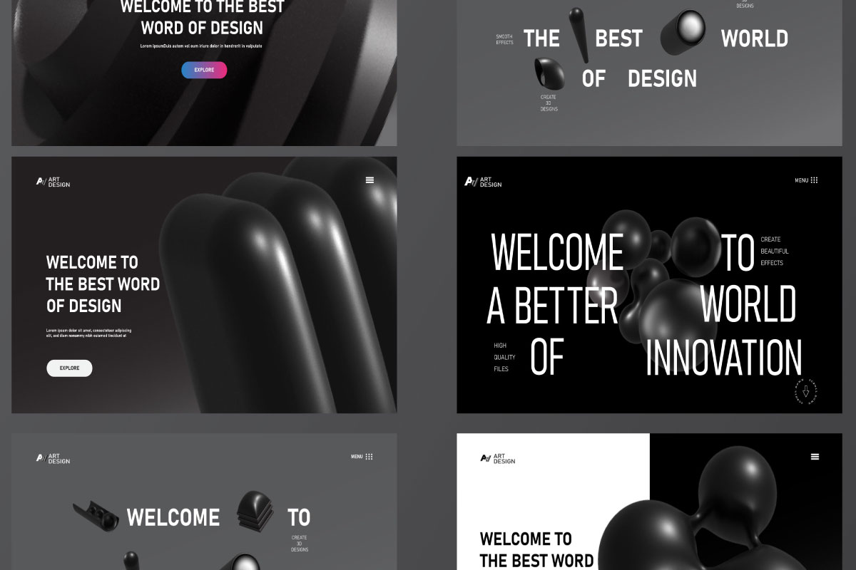 I will design the stunning 3D black shapes collection 