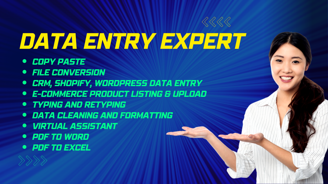 I will do excel data entry, typing, copy paste, data entry