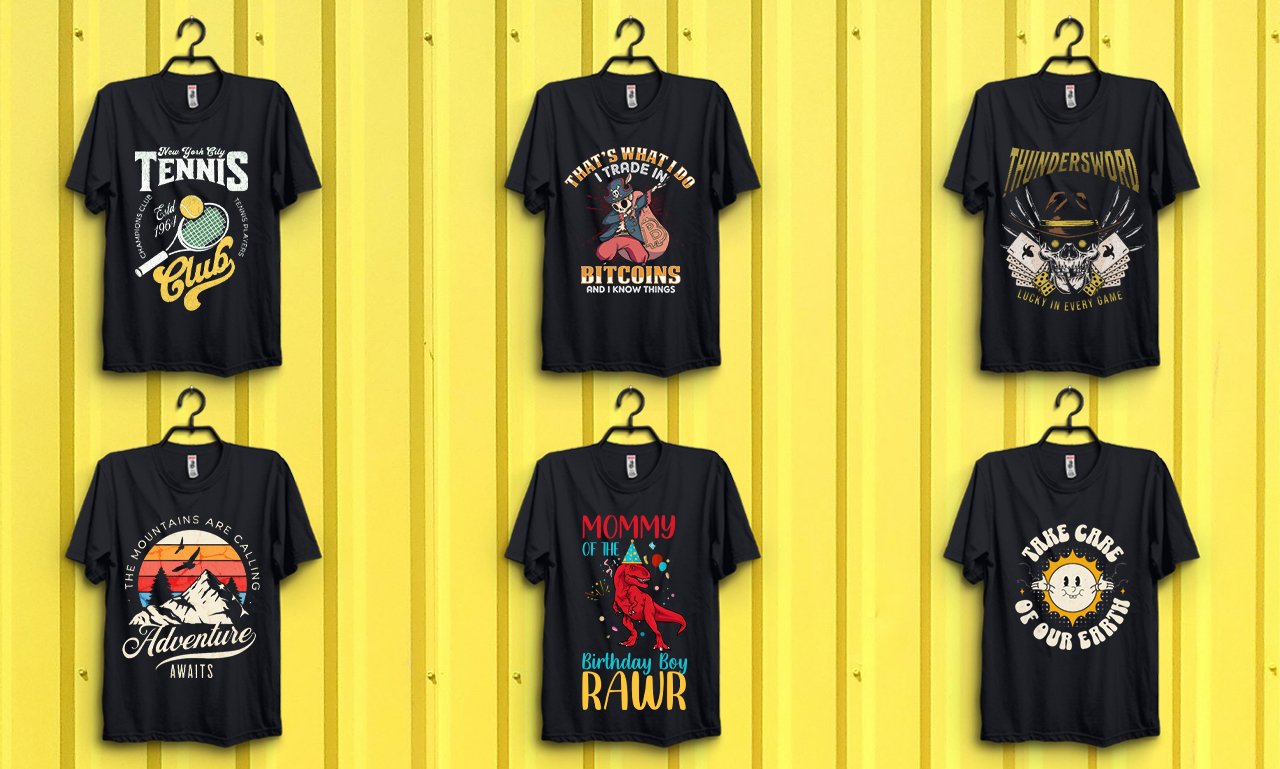 I will do trendy, illustrative and typographic bulk t shirt designs superfast