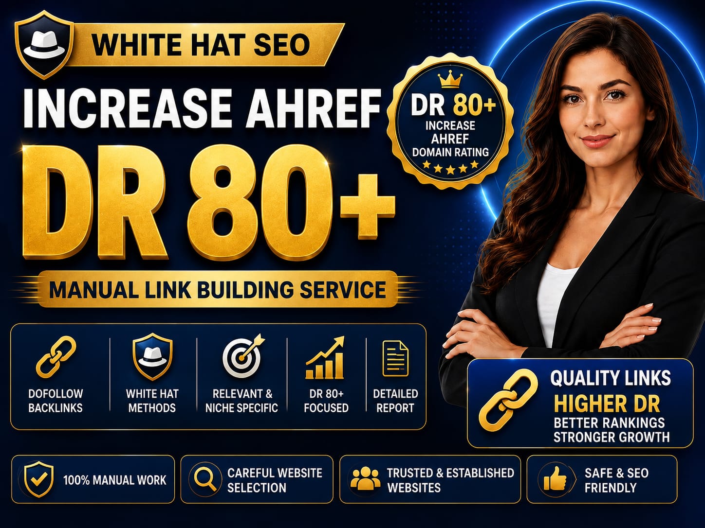 You will get DR 80+ with Authority Do-Follow Manual Backlinks