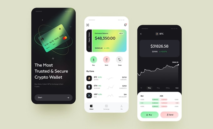 I will develop crypto wallet app, cash app, wallet, pos,bank app, blockchain app, exchange website