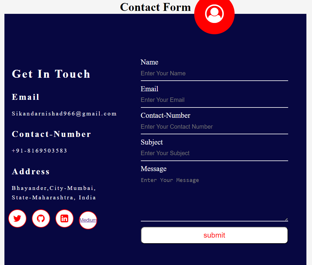 Contact us Form Responsive Page in Web Development 