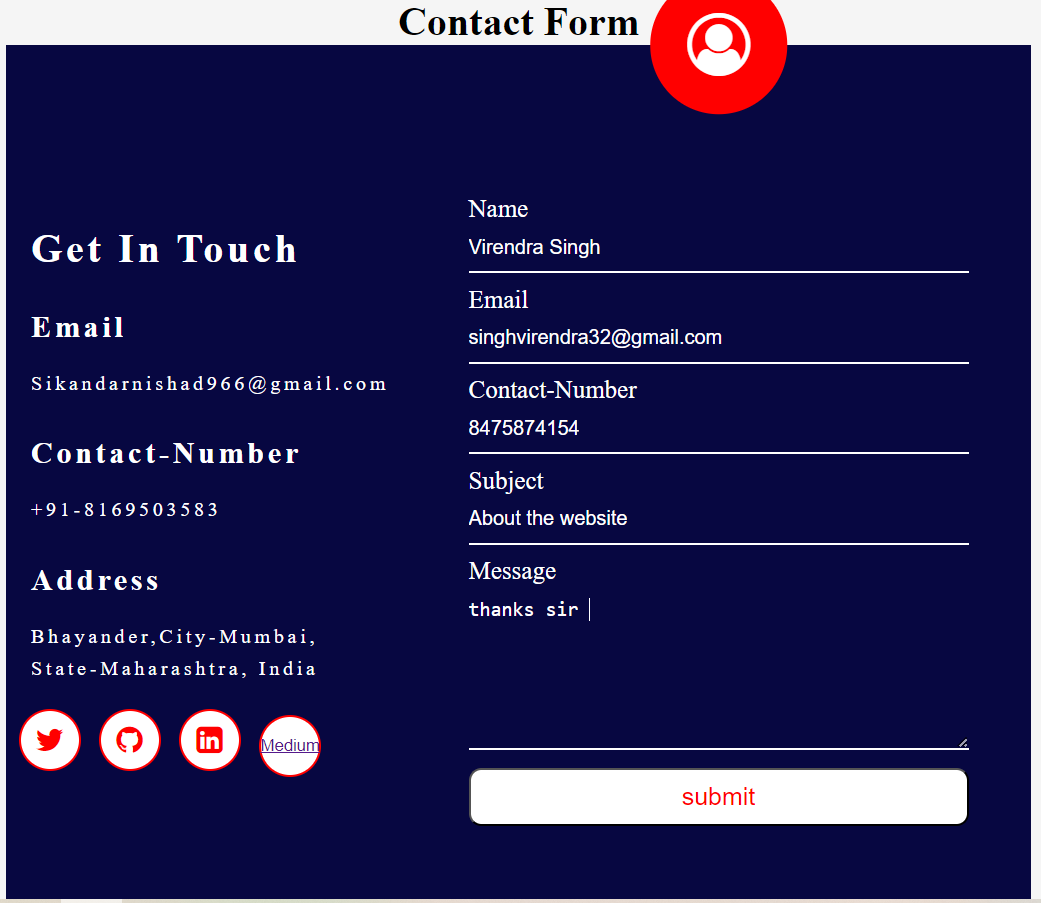 Contact us Form Responsive Page in Web Development 