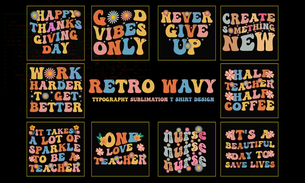 I will do groovy retro wavy typography t shirt design