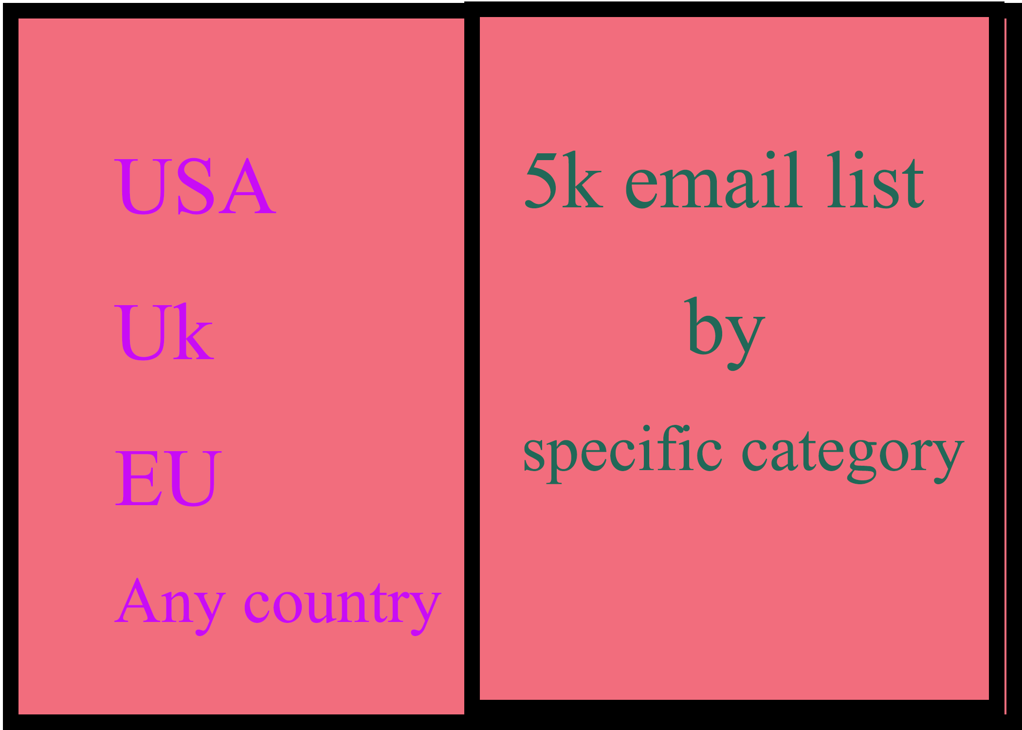 I will provide UK,USA, EU, Italy, France and any country business email list by specific category