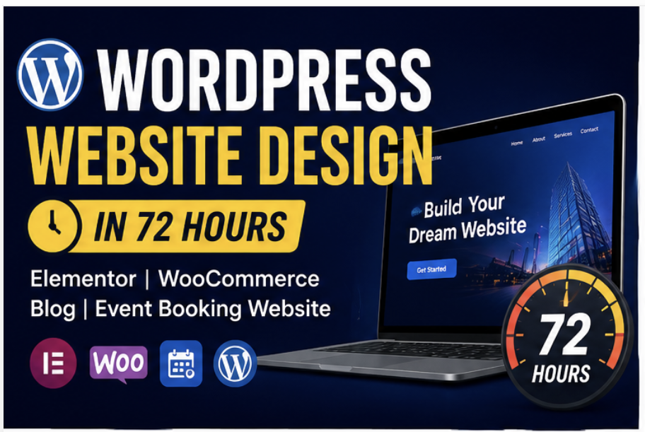WordPress Website Design in 72 Hours, Elementor WooCommerce Store, Blog & Event Booking Website