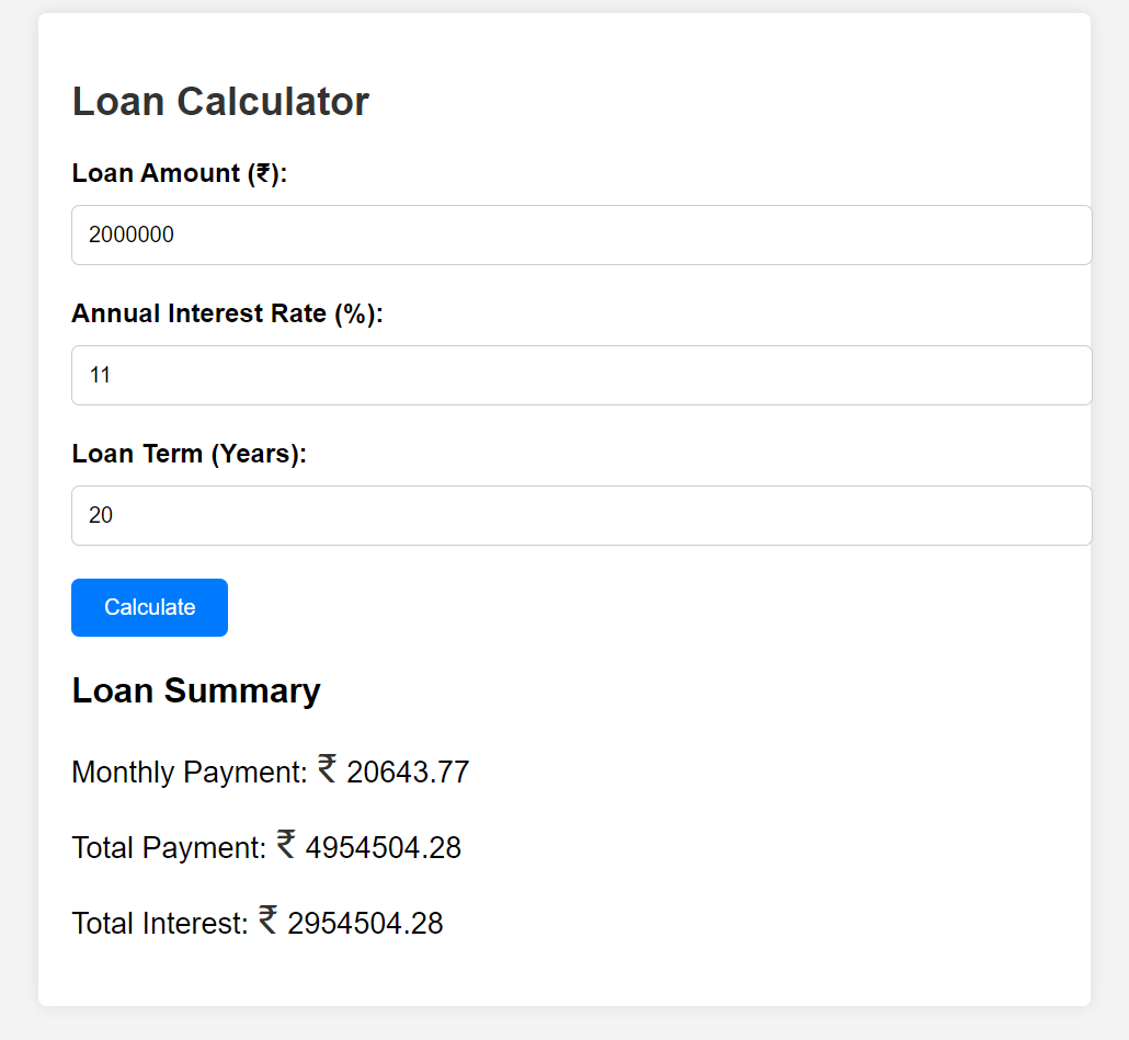 Loan Calculator in HTML, CSS and JavaScript