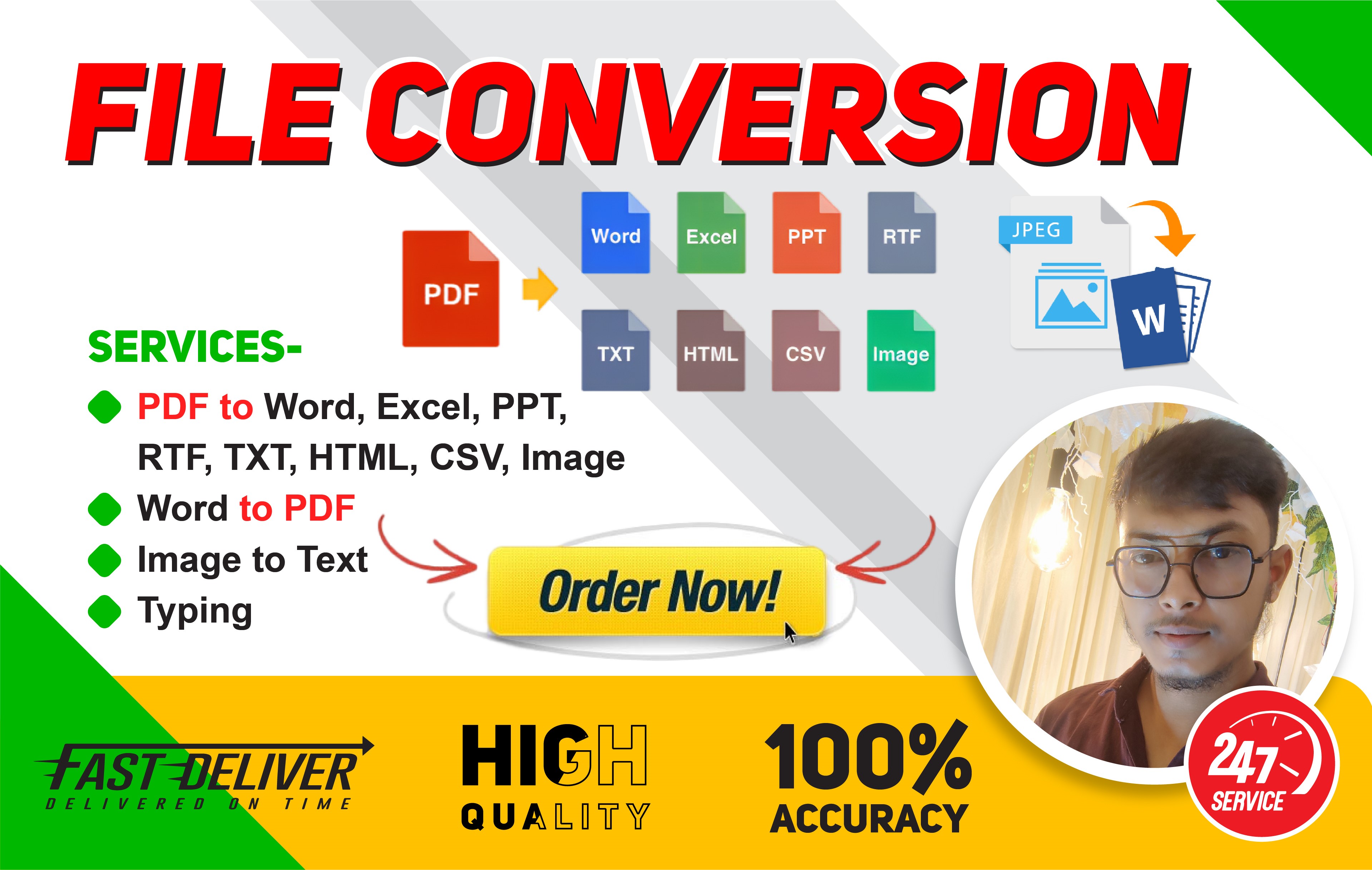 Expert File Conversion Services - PDF to Word, Excel, PPT, RTF, TXT, CSV, HTML, Image to Text