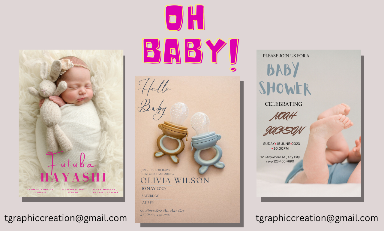 I will design an invitation, birthday, wedding, baby shower, party and greeting card.