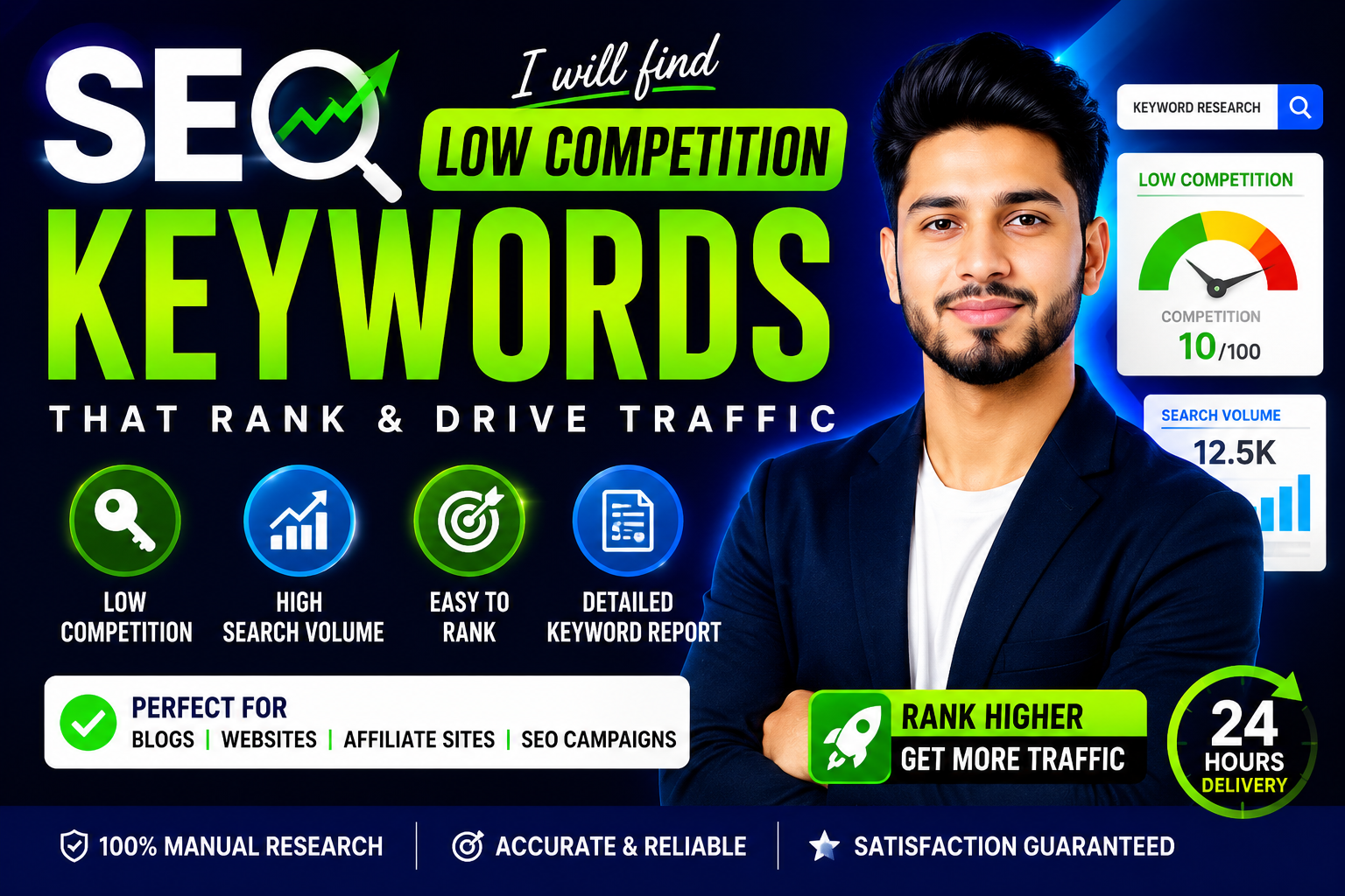 I will find low competition SEO keywords for your niche