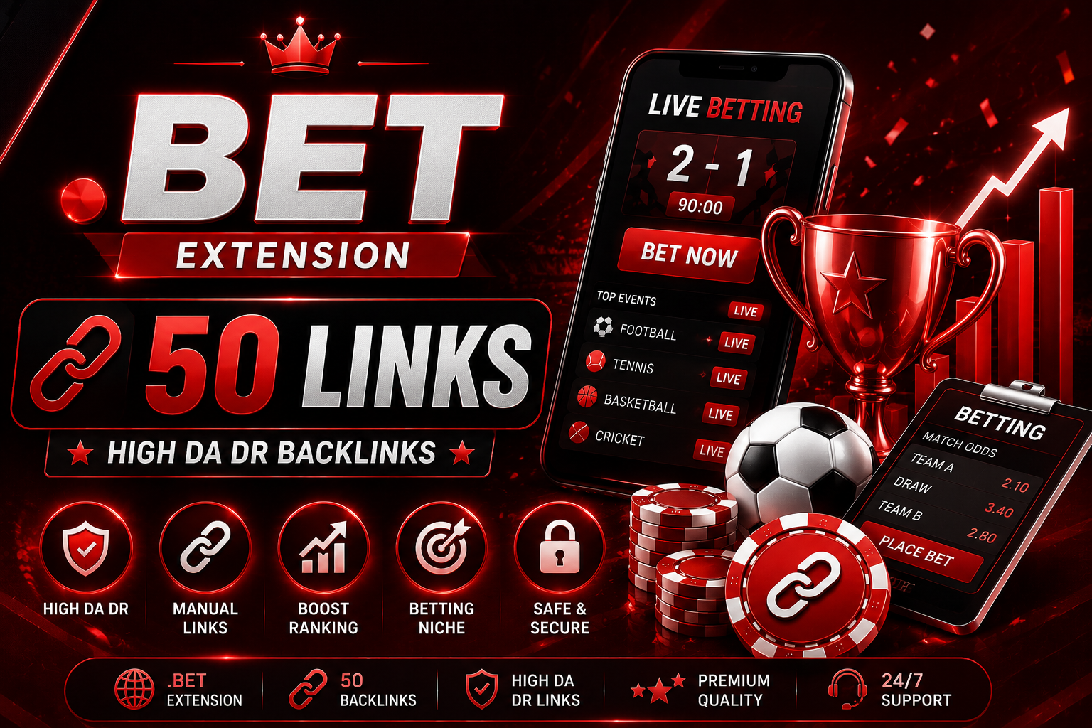 I will create 50 High DA 30+ & DR 50+ .bet Betting dofollow backlinks
