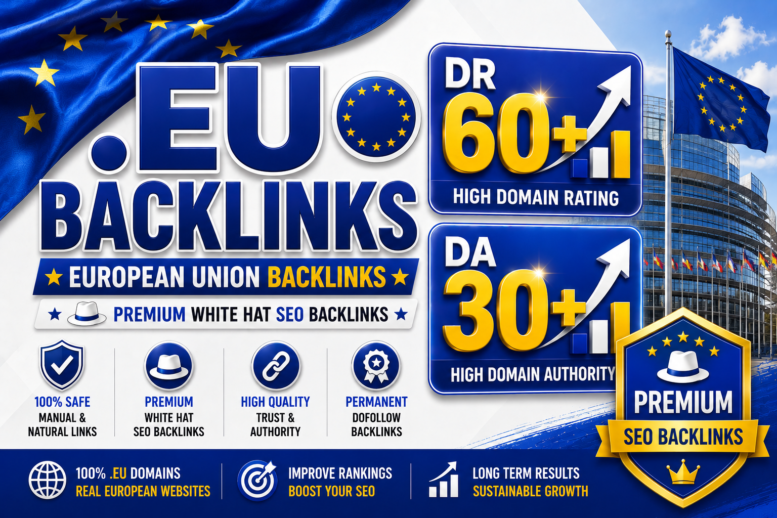I will create 100 High Quality .Eu European DR 60+ and DA 30+ PBN Backlinks 
