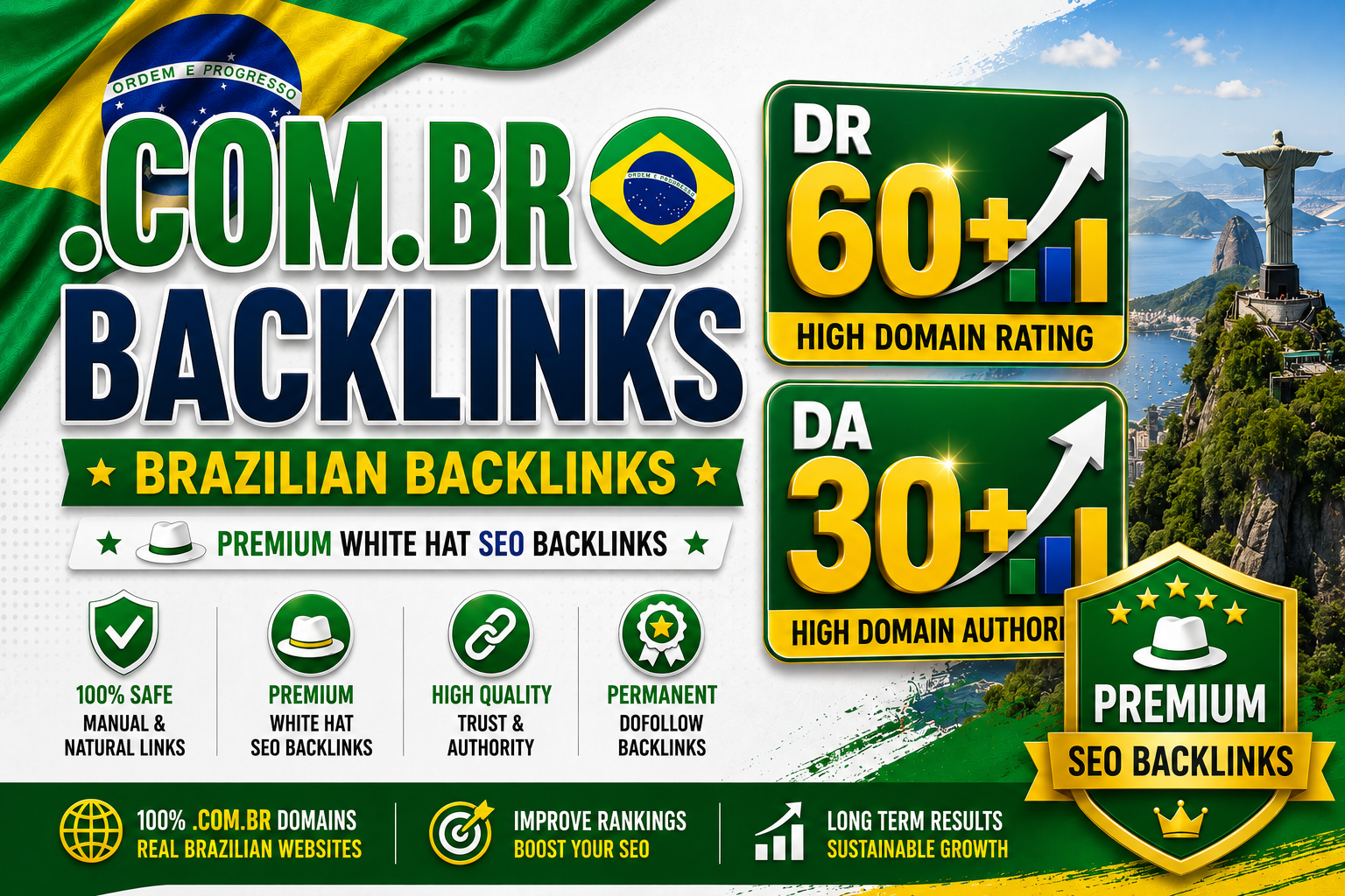 I will create 50 High Quality .BR DR 60+ and DA 30+ Backlinks to Improve Ranking