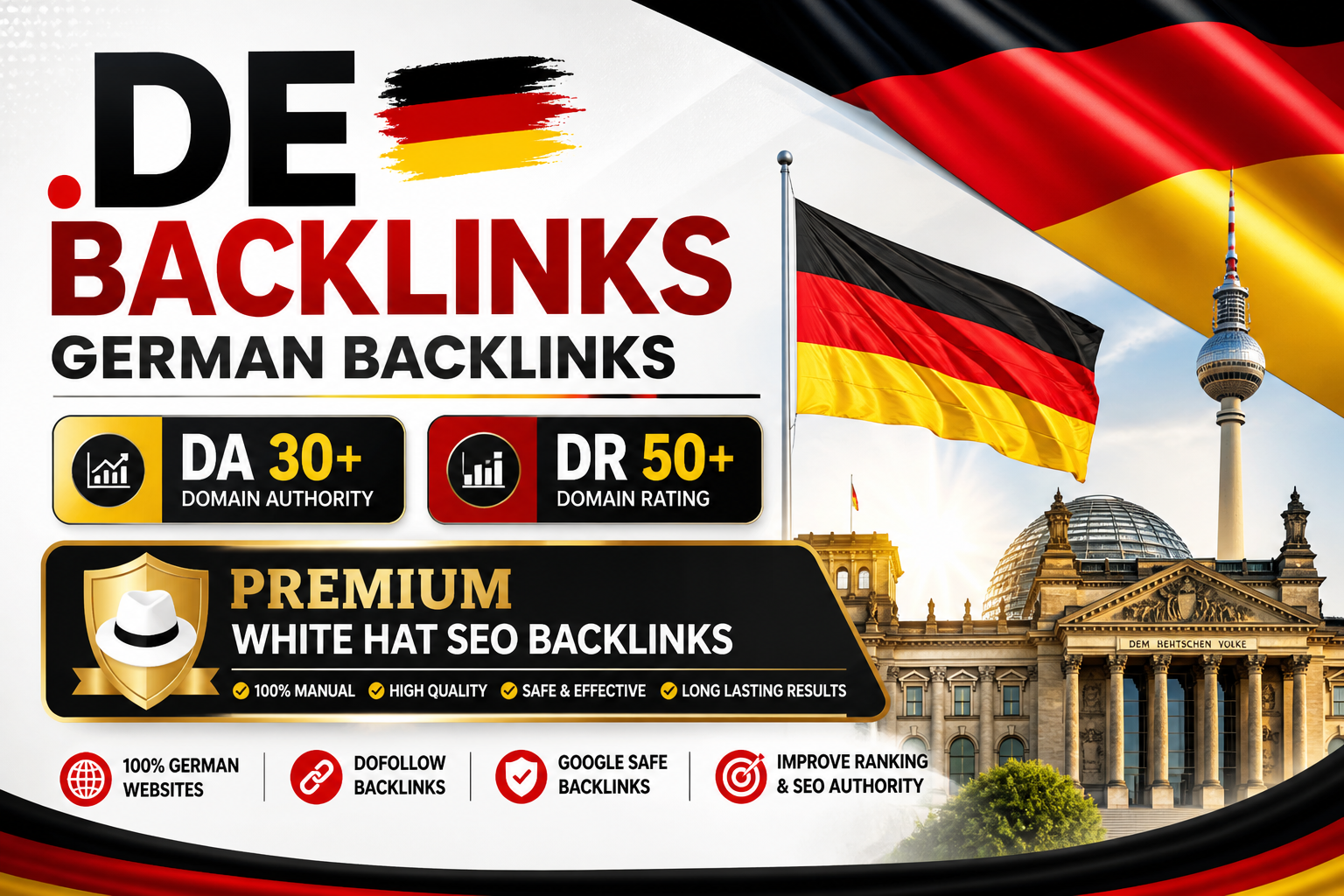 I will create 100 High Quality .DE Backlinks to Improve Ranking
