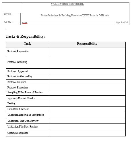 I will prepare, validation documents, including protocols, Report