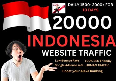 get 20000 Indonesian web traffic, Real Keywords targeted Organic Indonesia website visitors