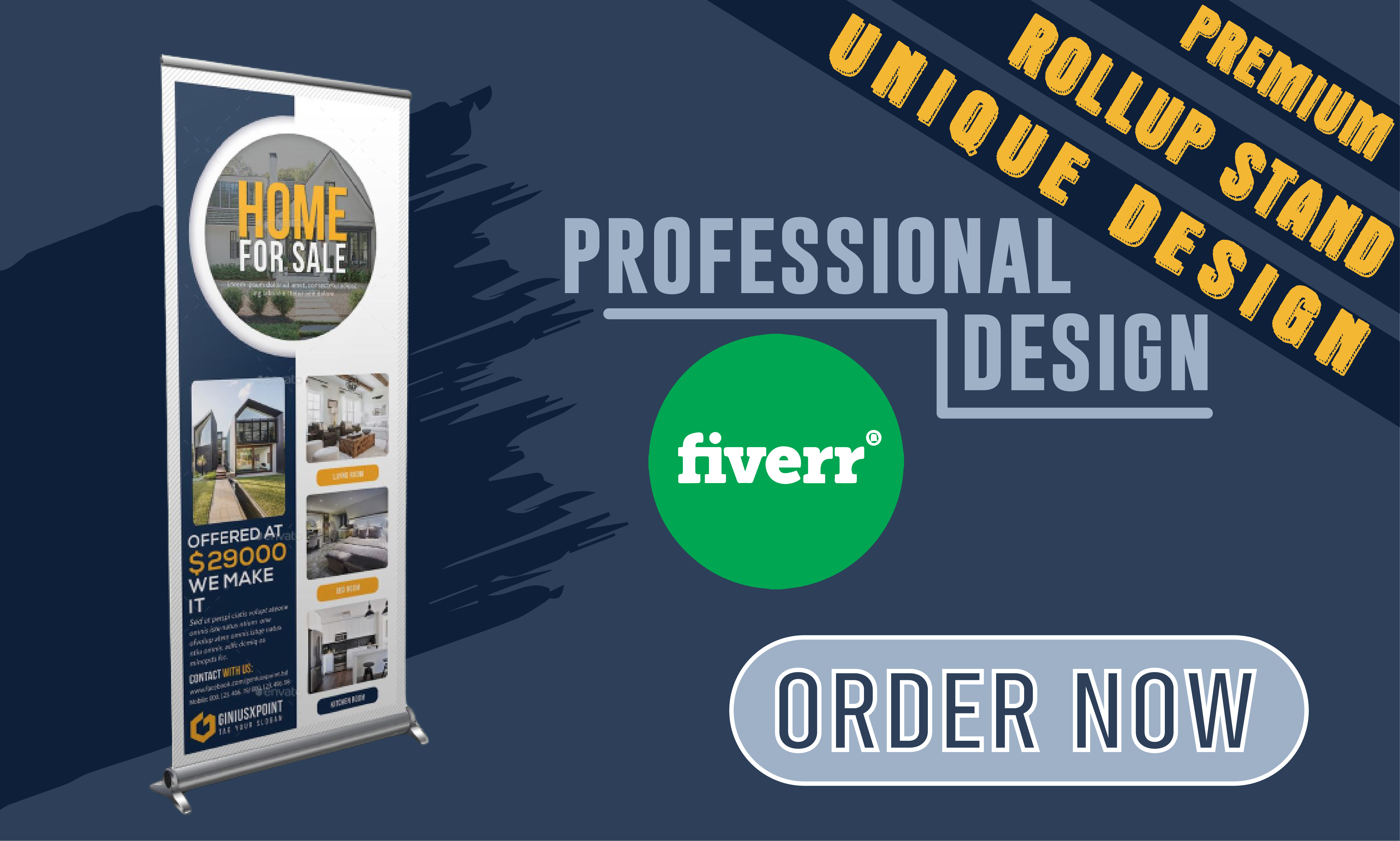 I will design a awesome rollup stand, street banner, billboard, wall banner, web banner