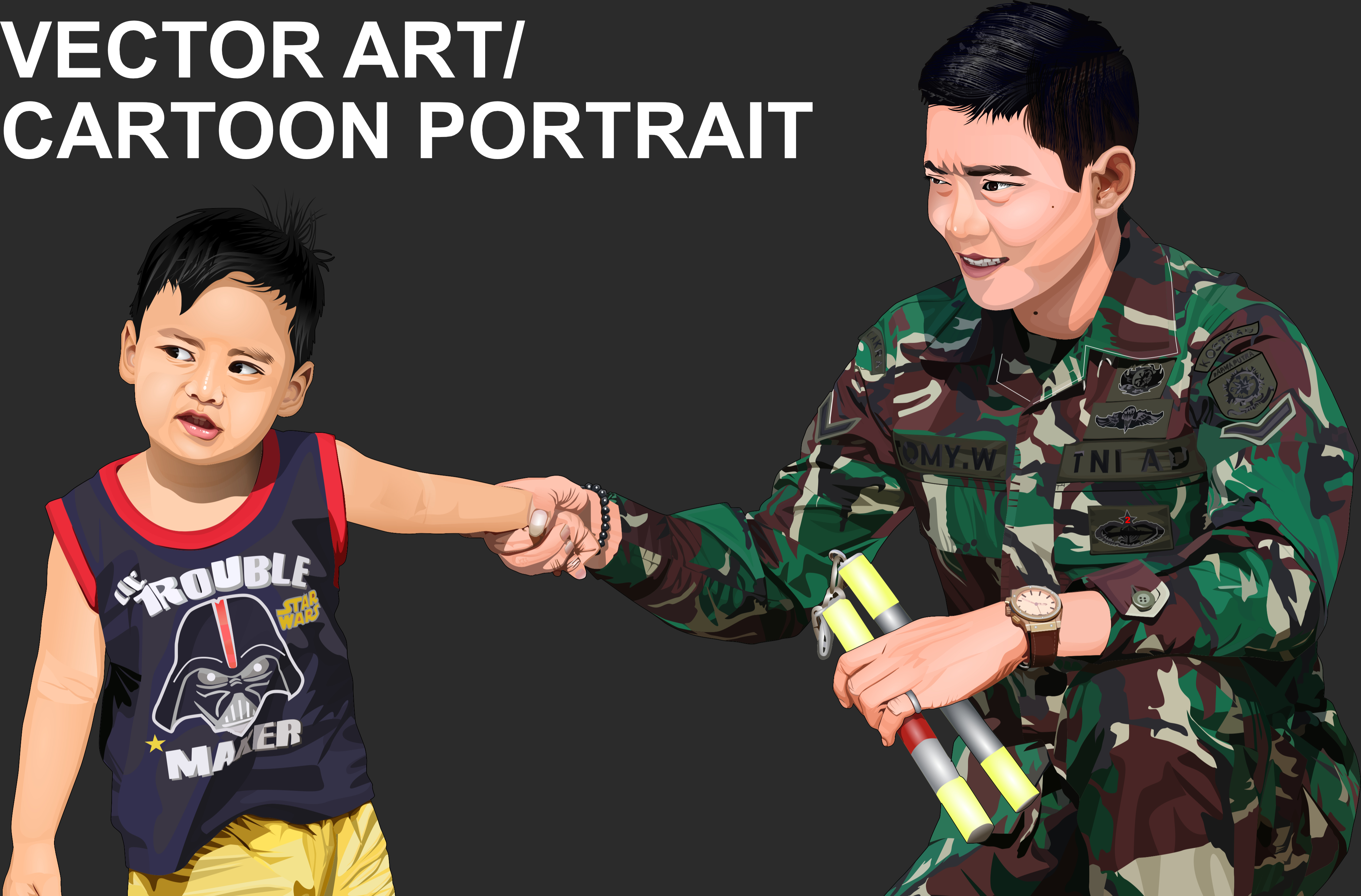 I will draw soldier into cartoon portrait
