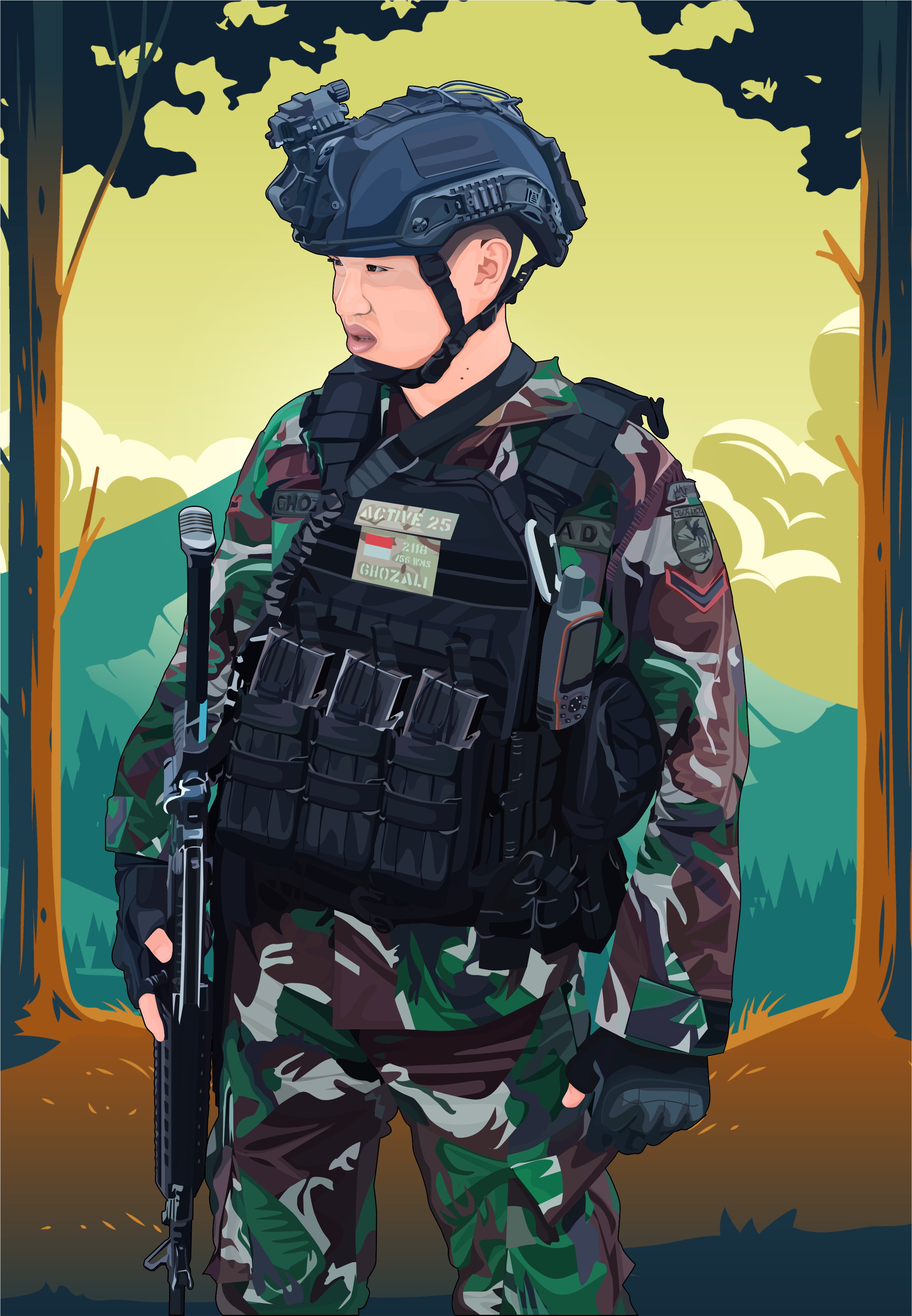 I will draw soldier into cartoon portrait