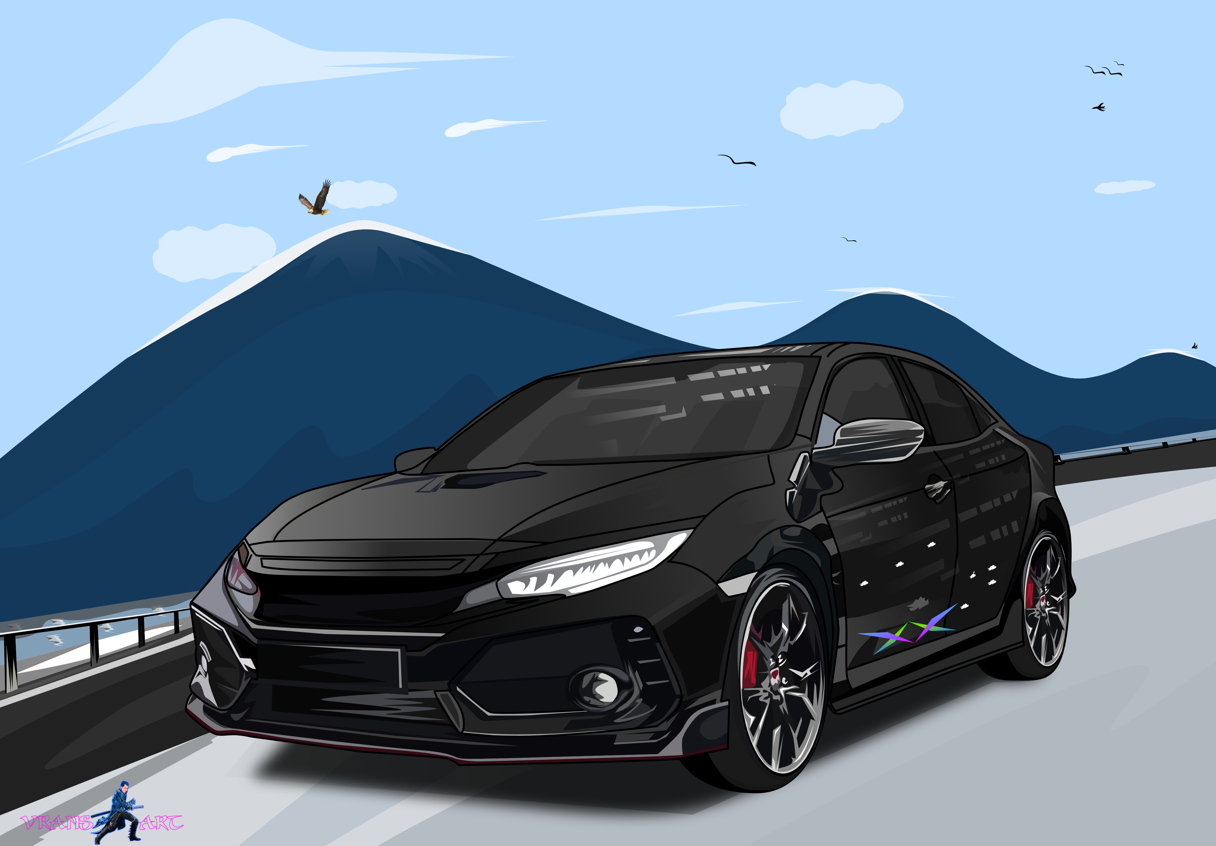 I will draw a car into vector cartoon portrait from photo