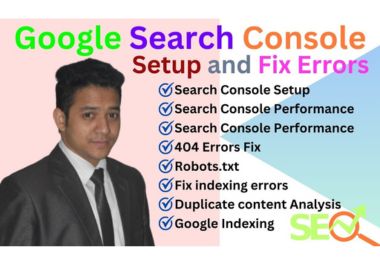 I will setup google search console, fix indexing issue, errors and XML sitemap