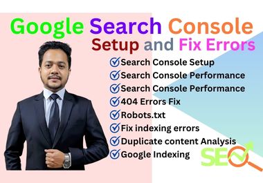 I will setup google search console, fix indexing issue, errors and XML sitemap