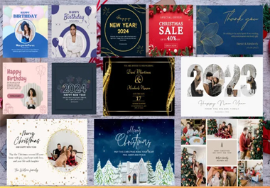 I will design christmas card, party poster, birthday, new year, invitation flyer