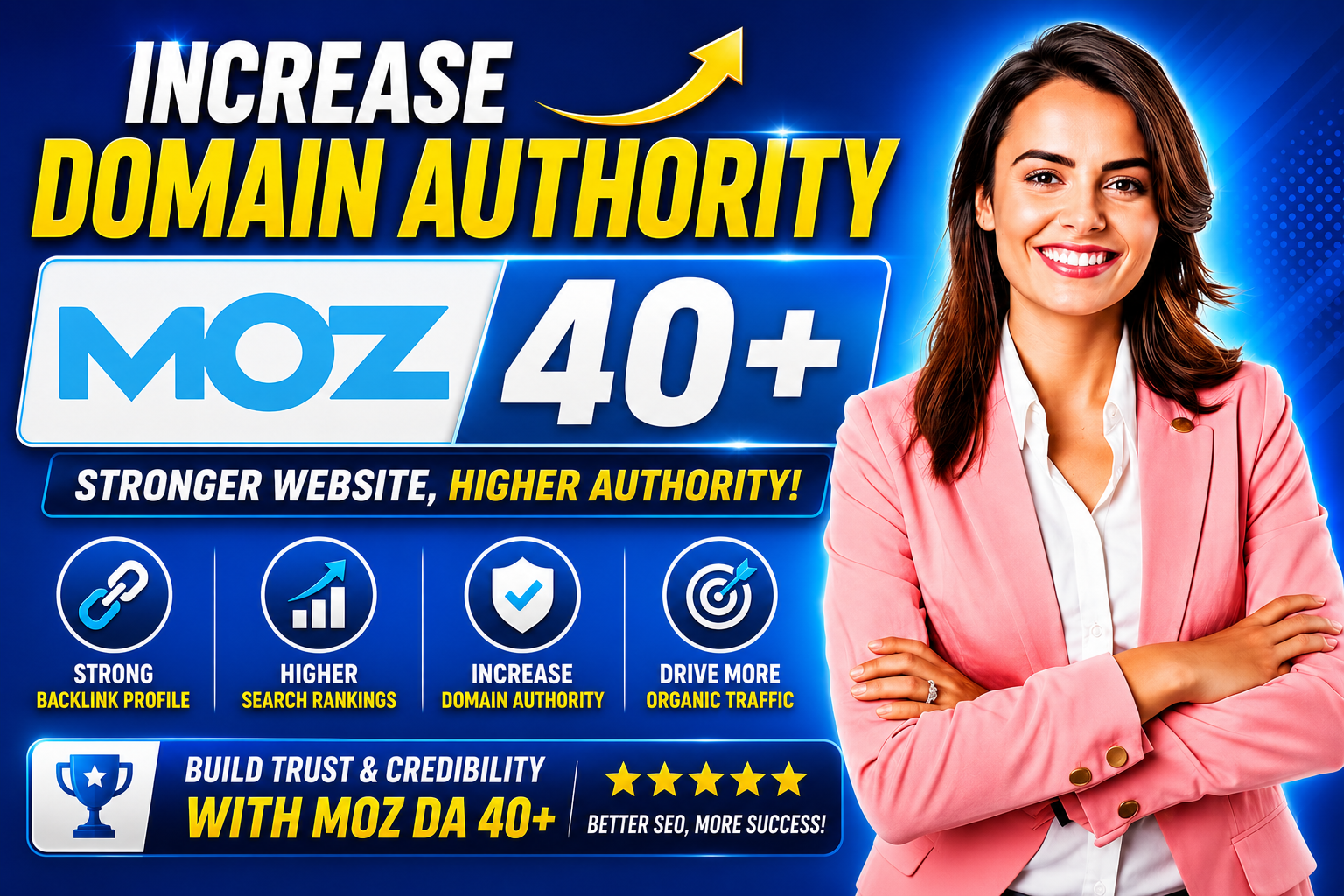 I will do domain authority Moz da 40 plus without spa...