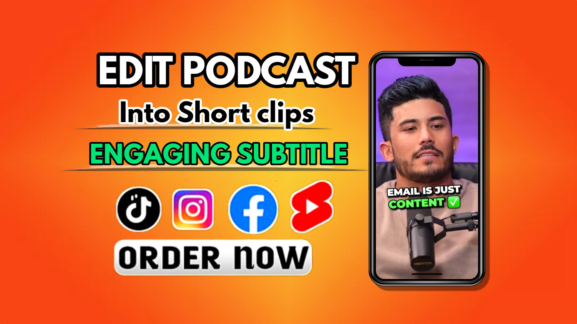I will edit your podcast into short form videos clips with captions