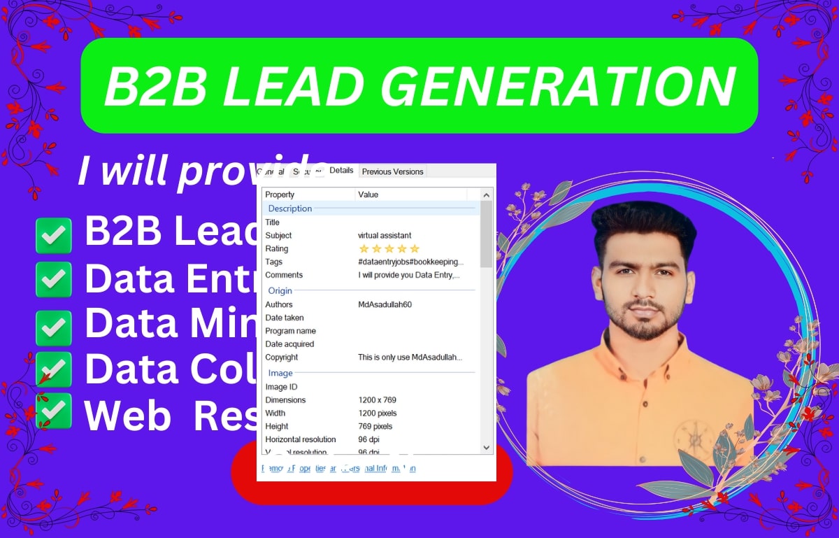 I will provide you Data Entry,B2B Lead,data mining, email list, virtual assistant