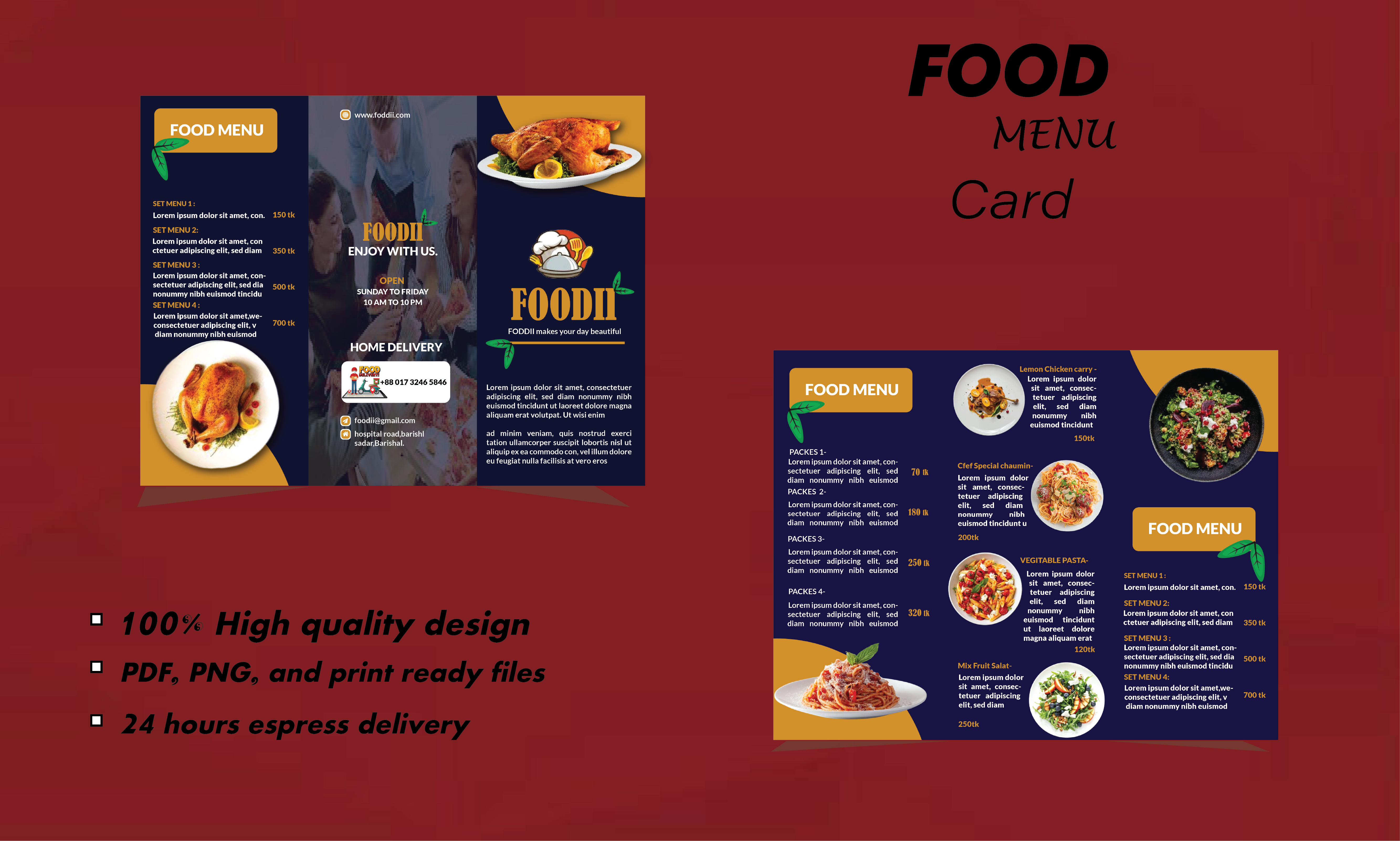 I will design professional restaurant food Menu card, and Digital menu card within a days.