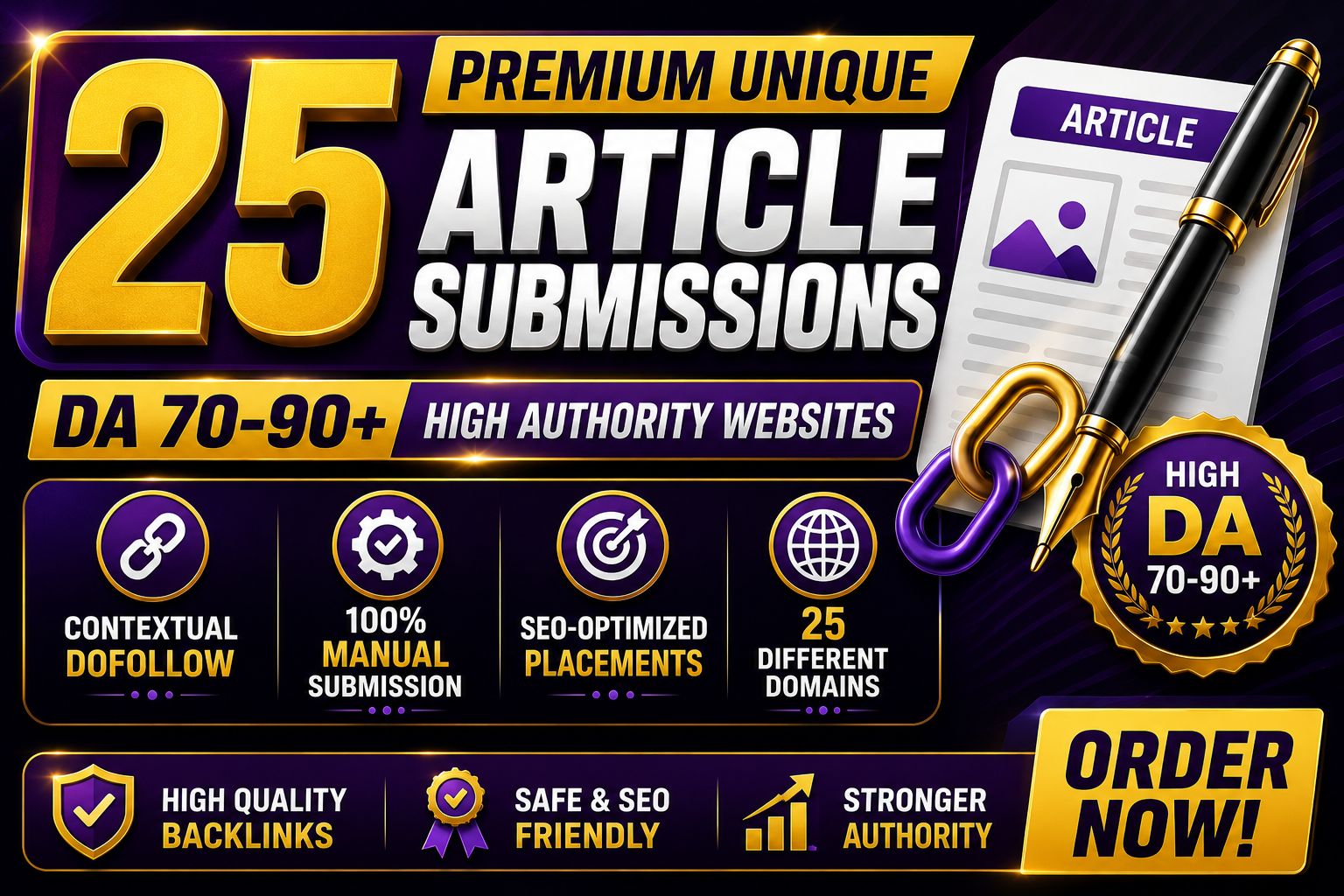 Skyrocket Google Rankings with 25 Unique Article Submission on DA 70&ndash;90+ Websites Dofollow Backlinks