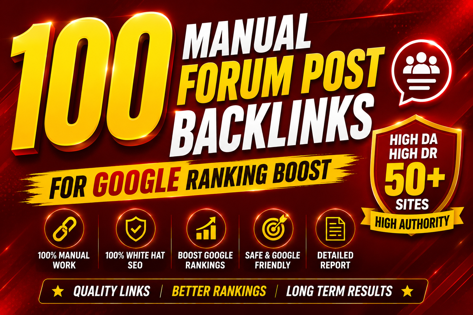 i will build 100 manual forum post backlinks for Goog...